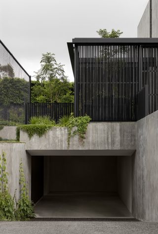 Underground garage entrance at Hideaway House, Melbourne, by Cera Stribley