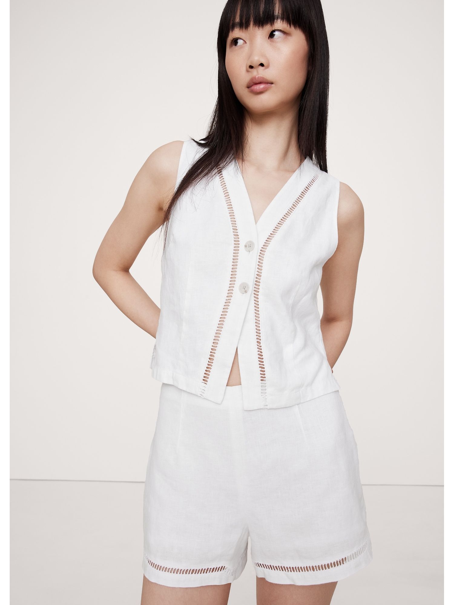 High-Rise Lace-Trim Linen 3