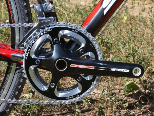 The hollow-forged FSA Energy compact crankset is fitted with 'cross-specific 36/46T chainrings