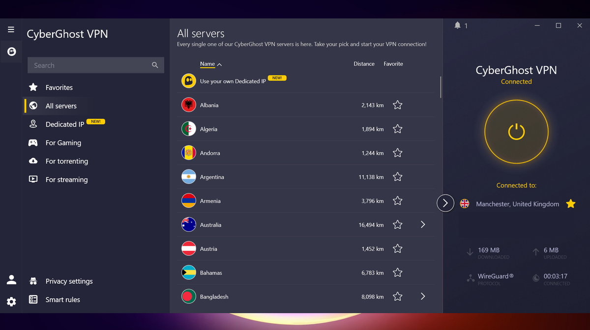 CyberGhost server list