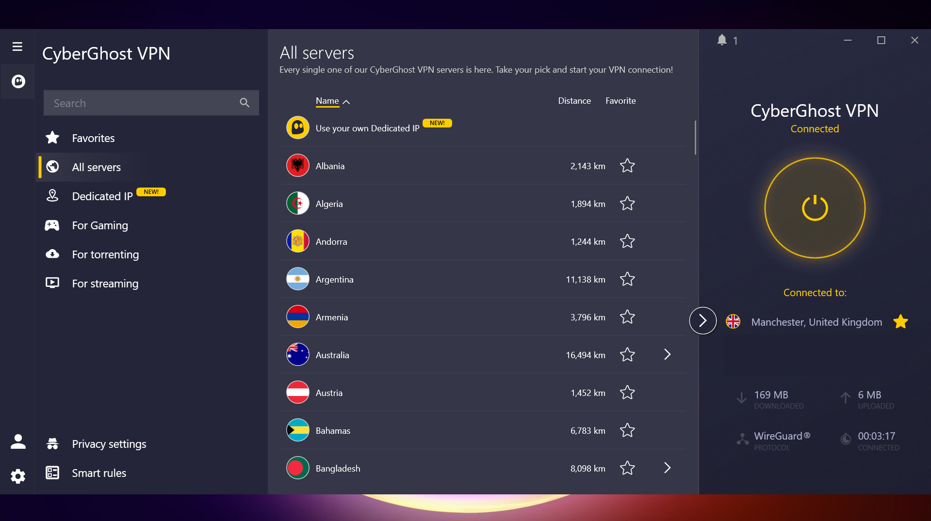 CyberGhost server list