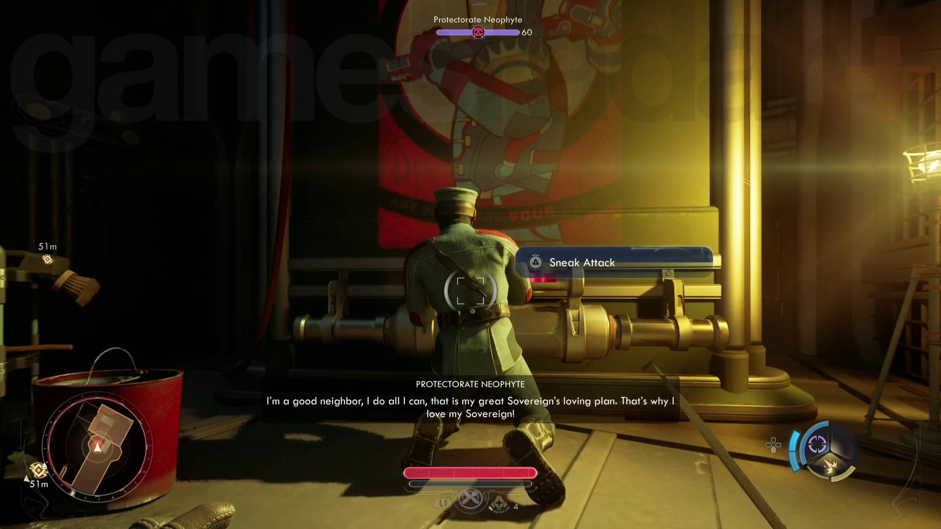The Outer Worlds 2 Security Ops sneak attack on protectorate guy