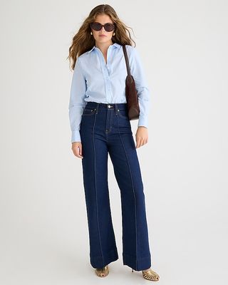 Pintuck Denim Trouser in Rinse Wash