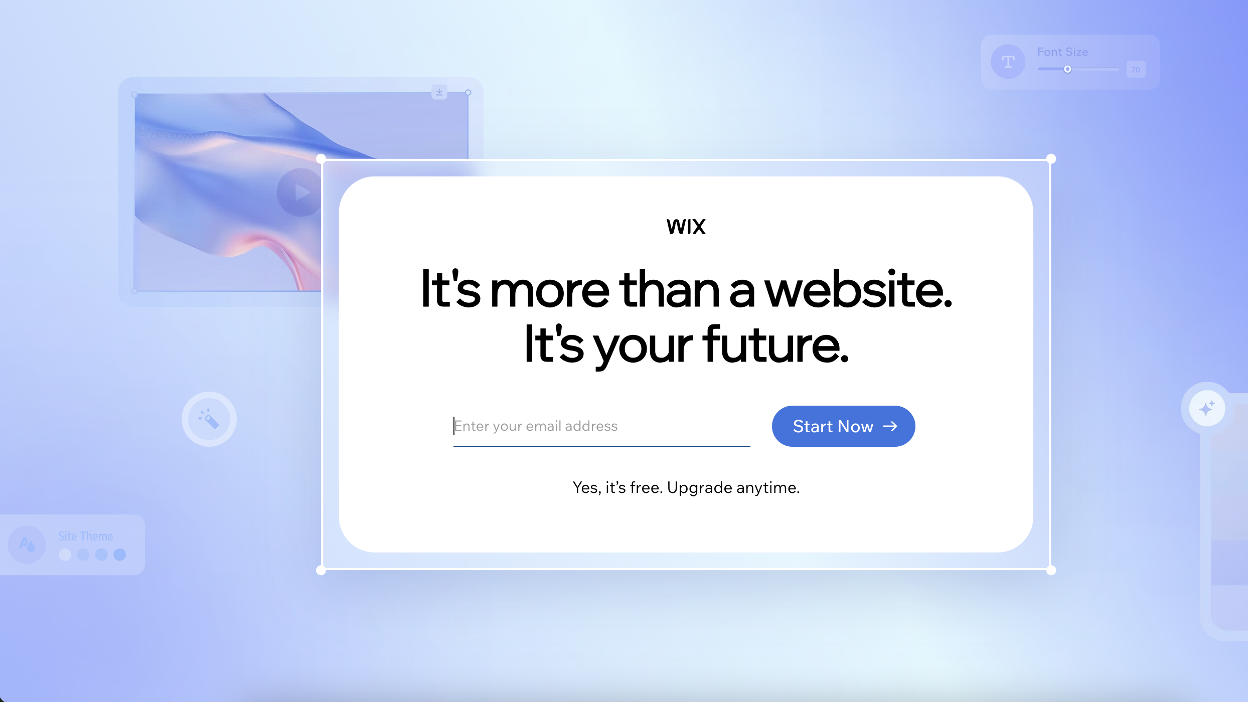 Screenshot of Wix starting page, with field to enter your email address