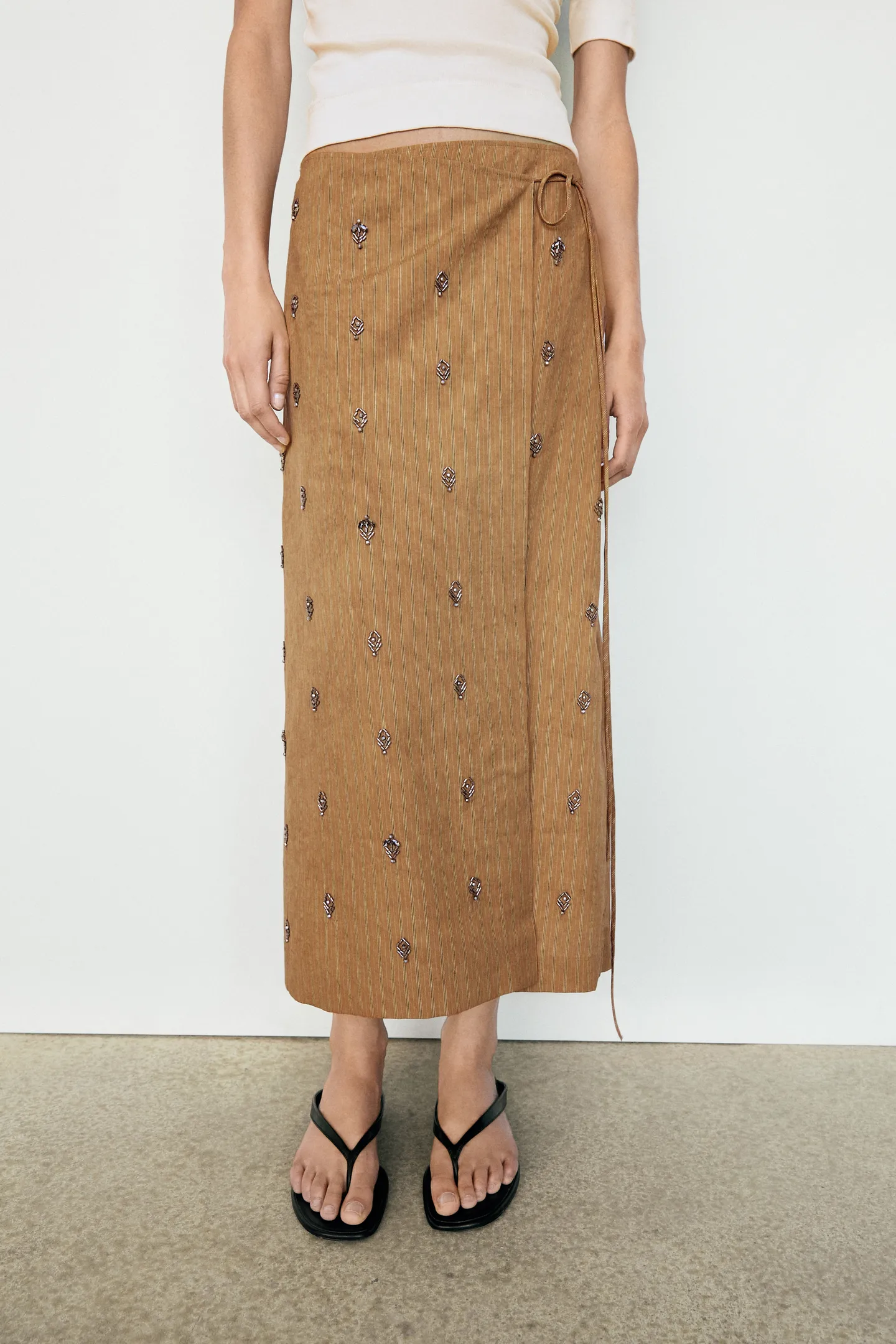 Massimo Dutti, Midi Pareo Skirt With Appliqu&amp;eacute;s