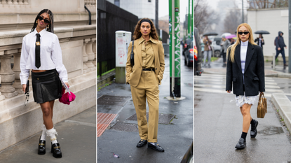 a person in street style wears a pair of prada loafers in a guide to the best loafers for women