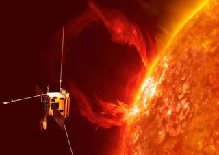 An artist's illustration of the ESA-NASA Solar Orbiter spacecraft's mission to study the sun's polar regions.