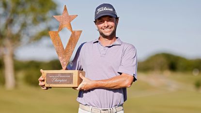 Spencer Levin with the trophy after his win in the 2023 Veritex Bank Championship in Texas