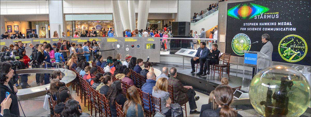 Crowds gathered at the Rose Center for Earth and Space in the American Museum of Natural History for the announcement that Neil deGrasse Tyson and Jean-Michel Jarre will receive this year's Stephen Hawking Medal for Science Communication.