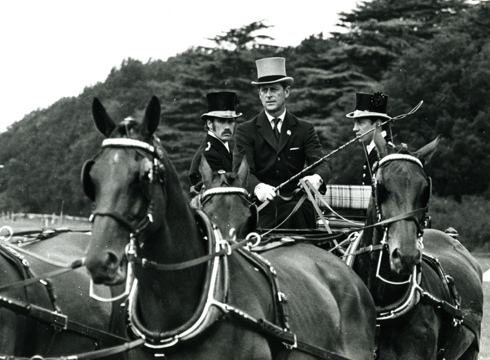 Prince Philip competes at the British Carriage Driving National Championships at Cirencester in 1974