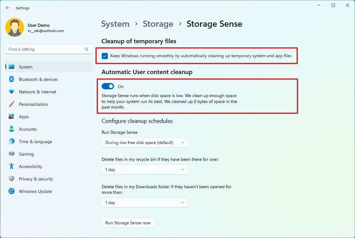 Run Storage Sense option