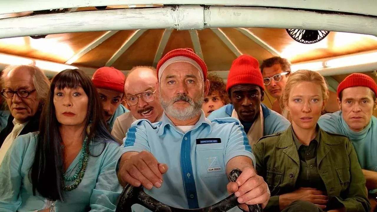 Bill Murray, Jeff Goldblum, Willem Dafoe, Cate Blanchett, and Anjelica Huston in The Life Aquatic with Steve Zissou