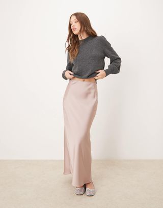 Asos Design Satin Bias Maxi Skirt in Champagne