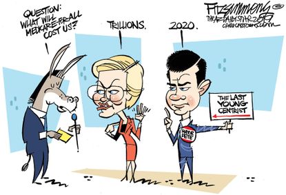 Political Cartoon U.S. Medicare Cost Warren Trillions Pete 2020