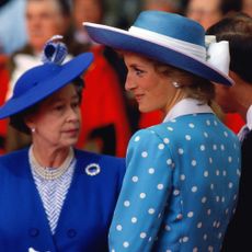 Princess Diana and Queen Elizabeth wearing blue