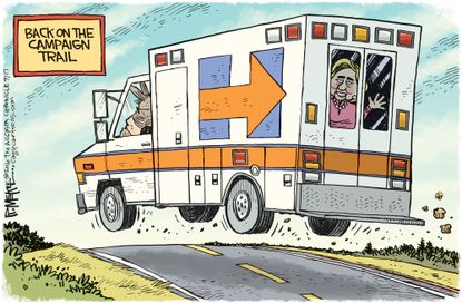 Political cartoon U.S. 2016 election Hillary Clinton health