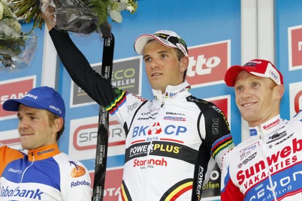Superprestige Ruddervoorde podium (l-r): Bart Aernouts, Niels Albert, Klaas Vantornout