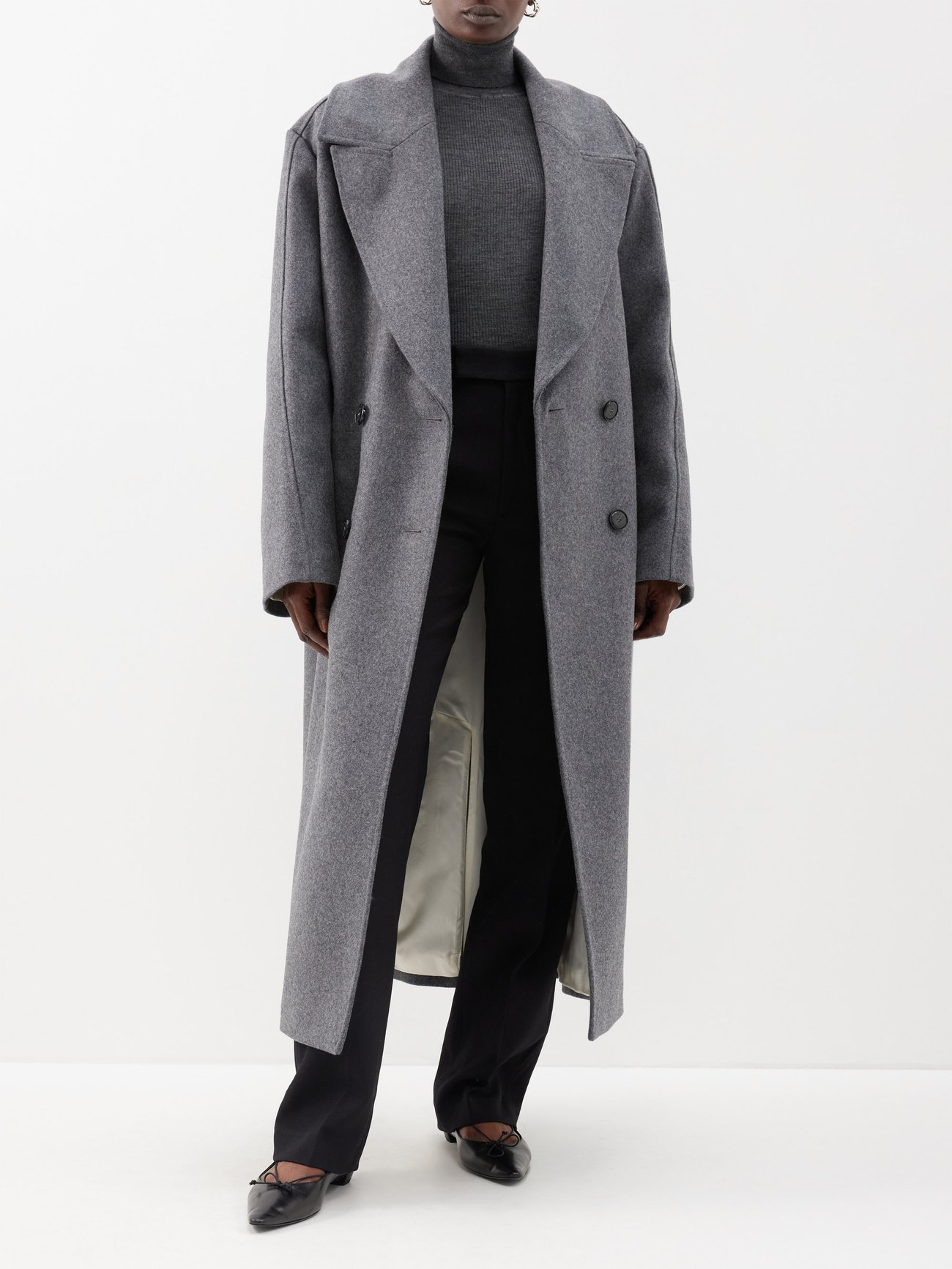 Oversized double-breasted wool-blend coat