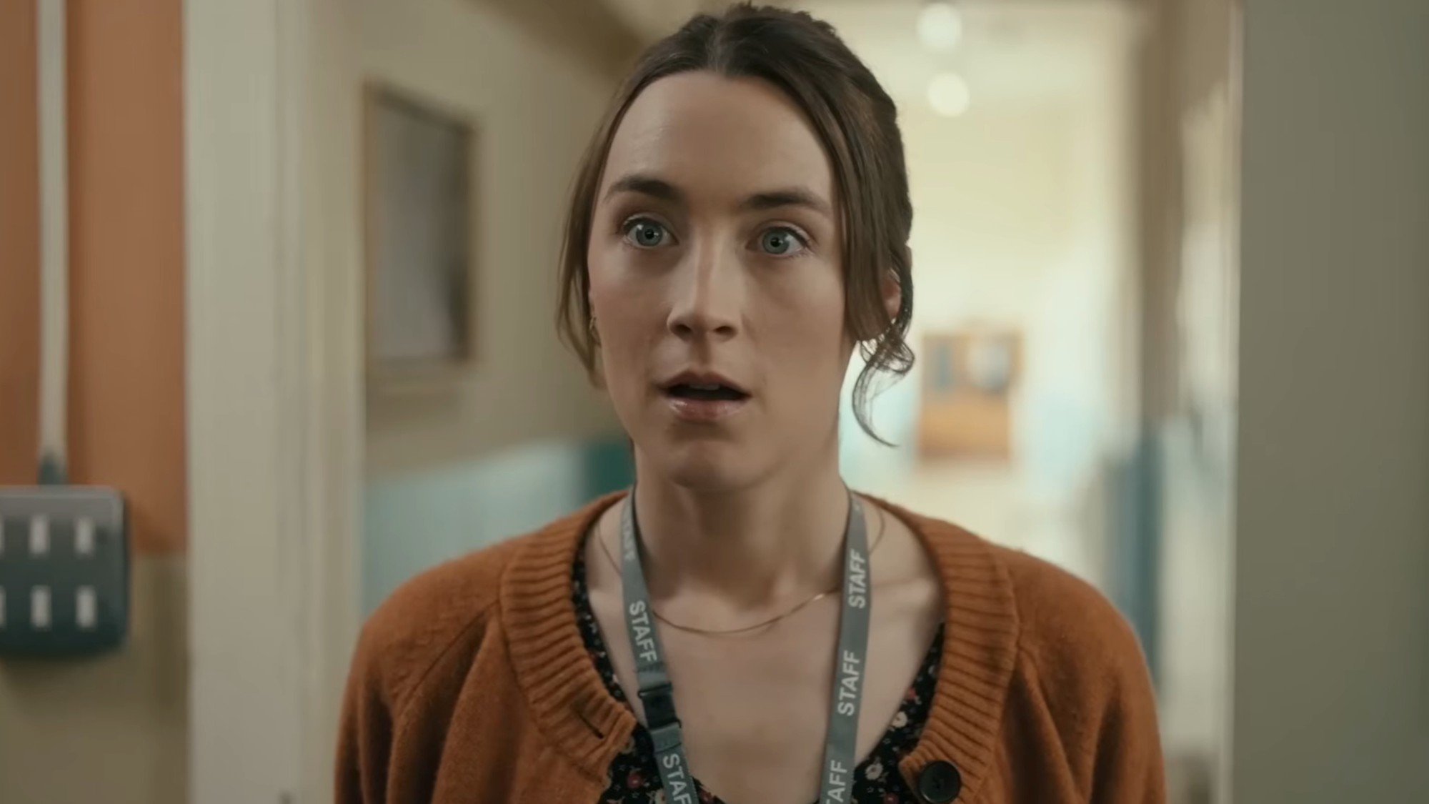 Saoirse Ronan looking surprised in Bad Apples