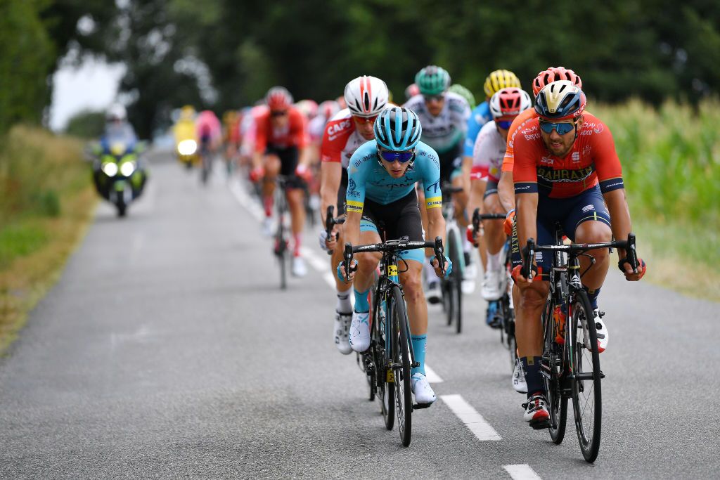 Pello Bilbao and Sonny Colbrelli ride at the front of the break