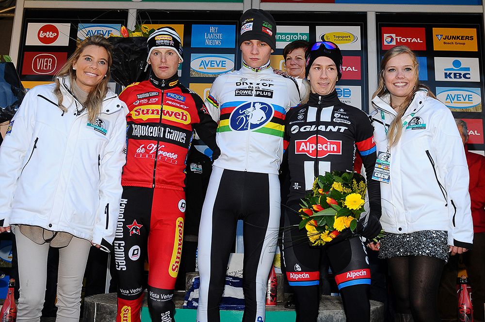 The final series podium: Pauwels, Van der Poel and Van der Haar.