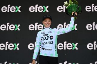 Gladys Verhulst (FDJ-Suez) in the mountains jersey after stage 1 of the 2023 Tour Down Under