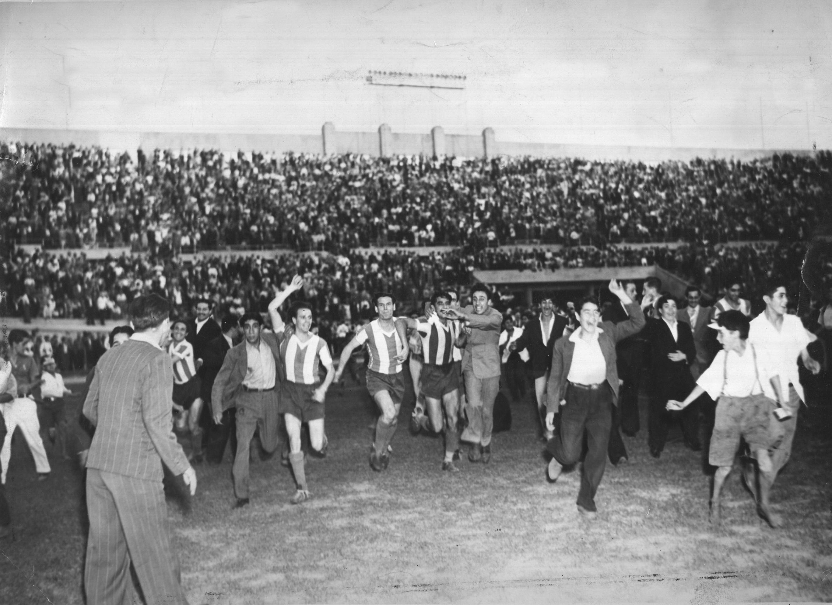 Argentina players celebrate their South American Championship victory in 1945.