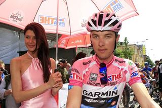 Giro d'Italia race leader Ramunas Navardauskas (Garmin-Barracuda) gets the VIP treatment on the start line.