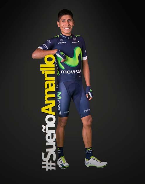 Nairo Quintana holding the hashtag 'Dream Yellow' hinting towards his ambition to win the Tour de France