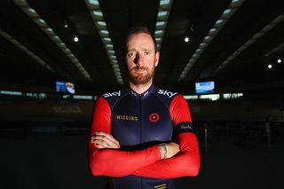 Bradley Wiggins poses for a photo after training at the Lee Valley Velopark ahead of his UCI Hour Record attempt.