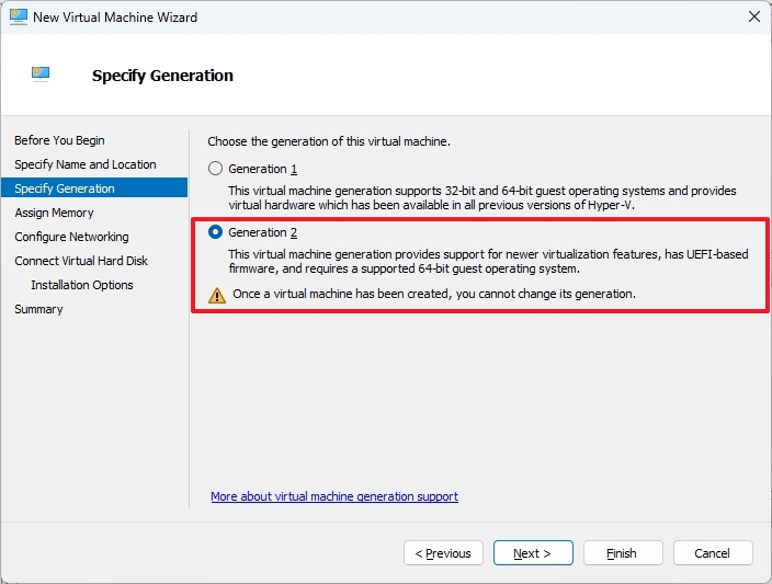 Hyper-V Generation 2 option