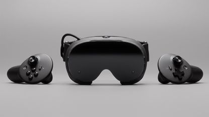 Valve's Steam Frame VR headset on grey background