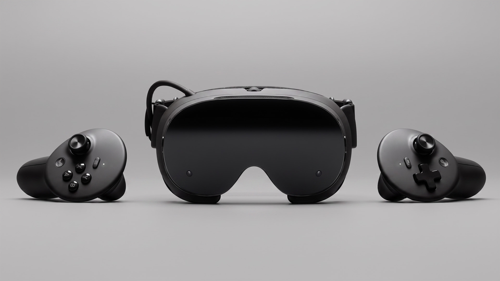 Valve's Steam Frame VR headset on grey background