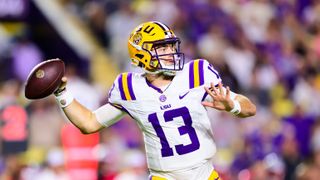 Garrett Nussmeier #13 of the LSU Tigers looks throw deep ahead of the South Carolina vs LSU: live stream