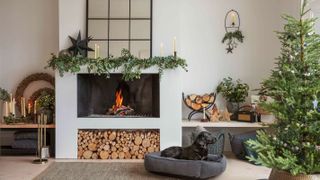 hole-in-the-wall fireplace with log storage beneath