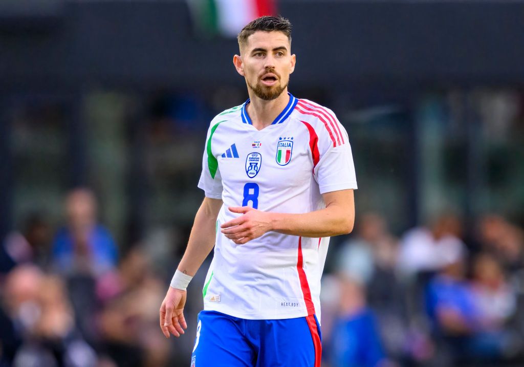 Italy Euro 2024 squad Italy midfielder Jorginho Frello (8) stands on the pitch during the Italy vs. Venezuela International Friendly match on March 21, 2024, at Chase Stadium in Fort Lauderdale, Fla. (Photo by Doug Murray/Icon Sportswire via Getty Images)