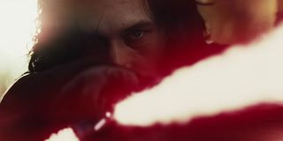 Kylo Ren with lightsaber in Star Wars: The Last Jedi