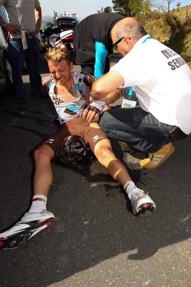 Rinaldo Nocentini (Ag2r-La Mondiale) crashed out of Pais Vasco