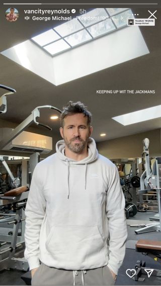 Instagram Stories picture of Ryan Reynolds making fun of Hugh Jackman