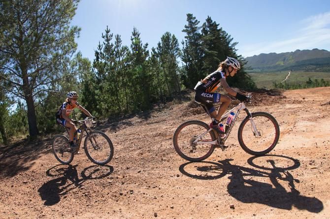 Ariane Kleinhans (front) and Annika Langvad of Team RECM2