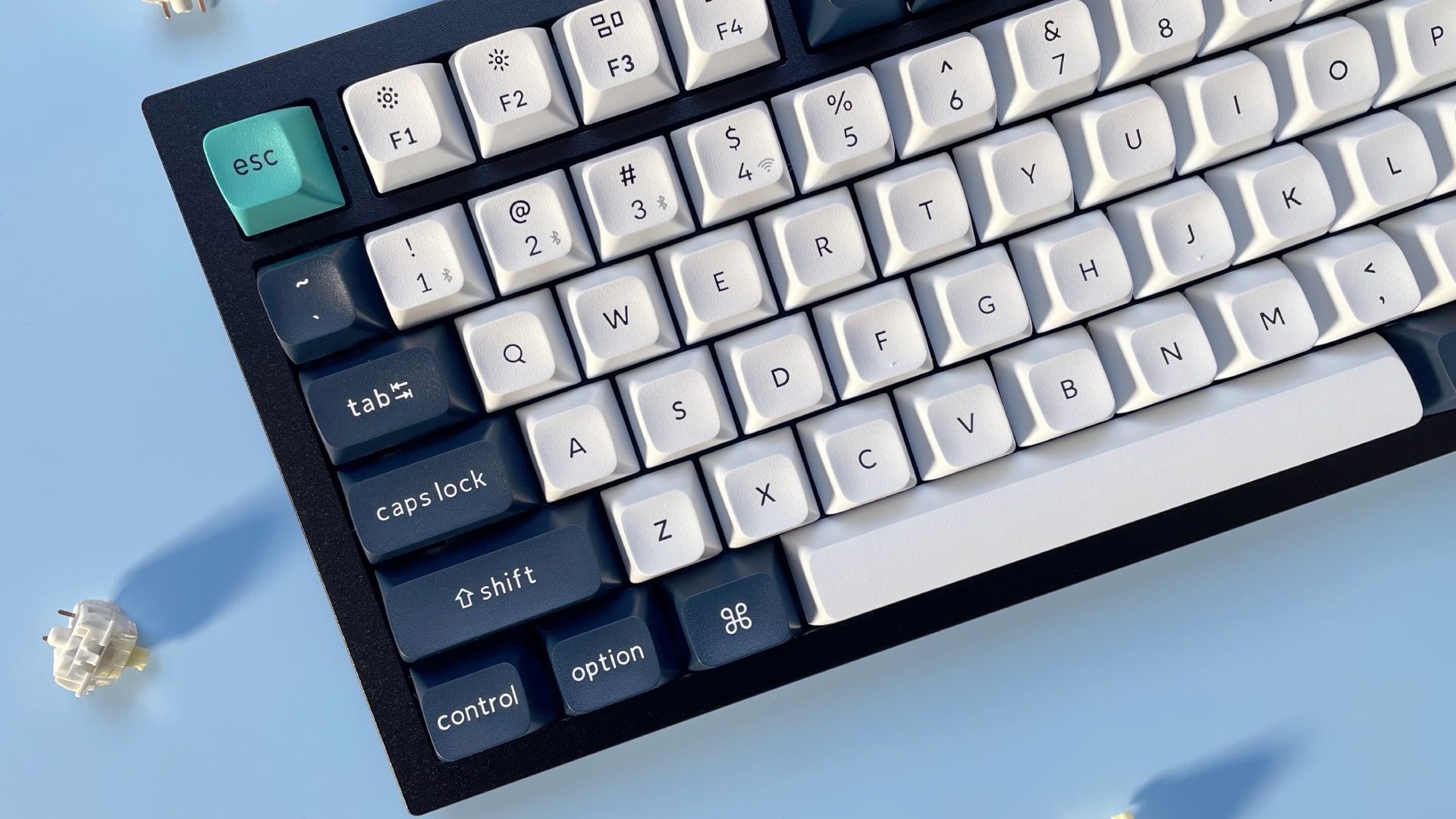 The Keychron Q6 Max mechanical keyboard against a blue background.