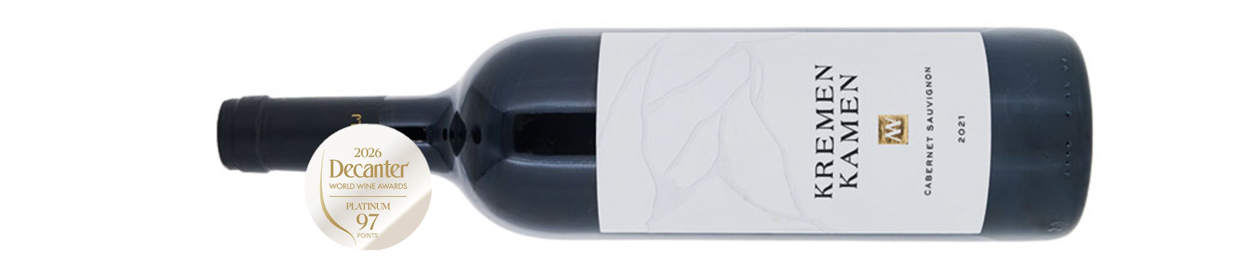 Bottle of red wine with Decanter 97 points medal