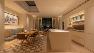 contemporary kitchen diner lit with recessed downlights