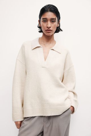 Fine-Knit Collared Sweater