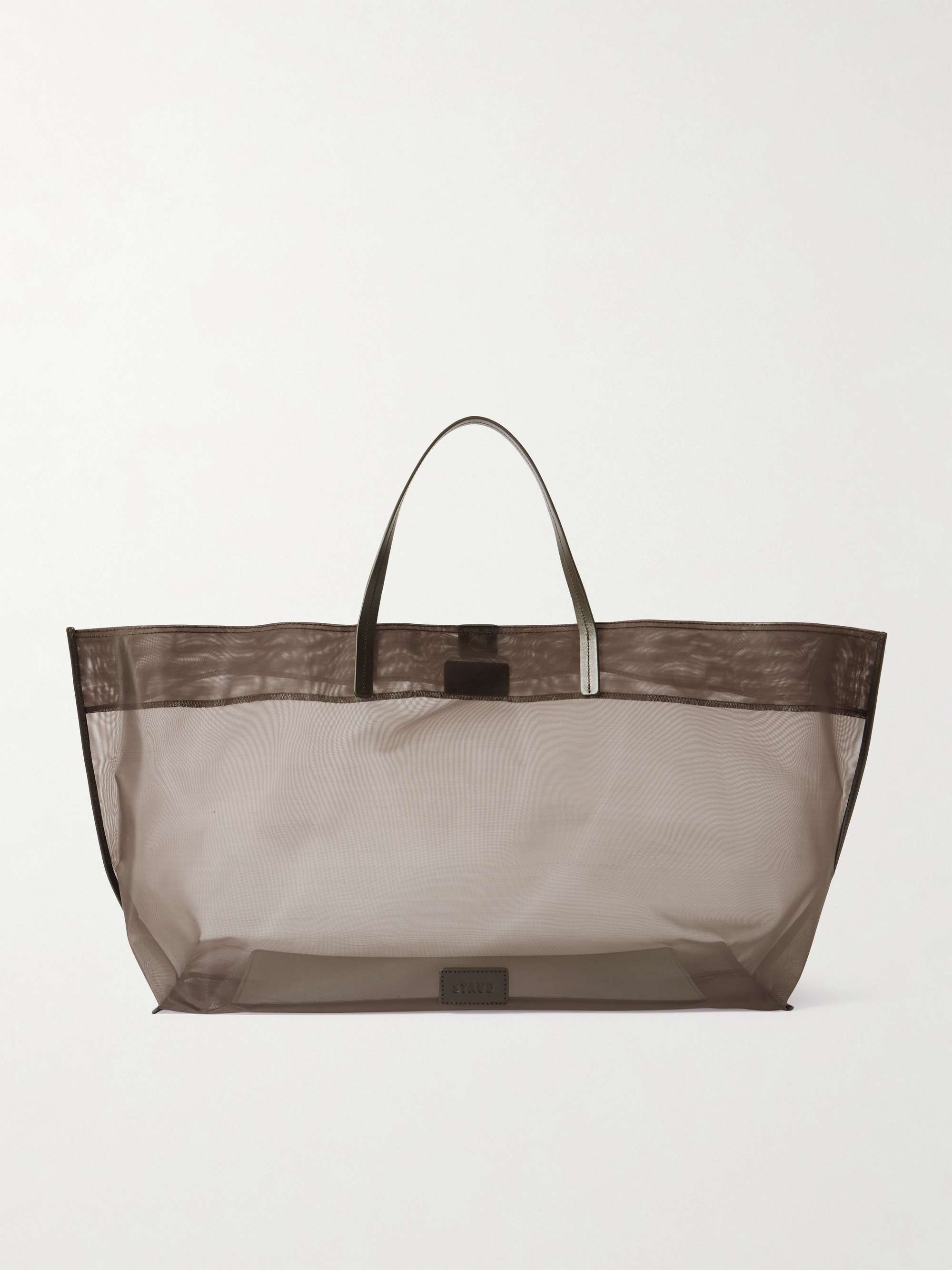 Christos Leather-Trimmed Mesh Tote