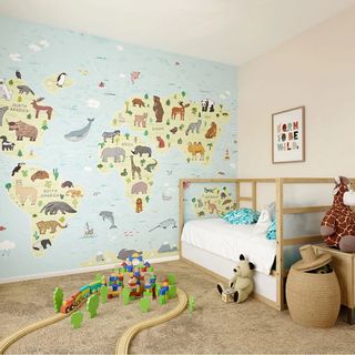 illustrated world map mural