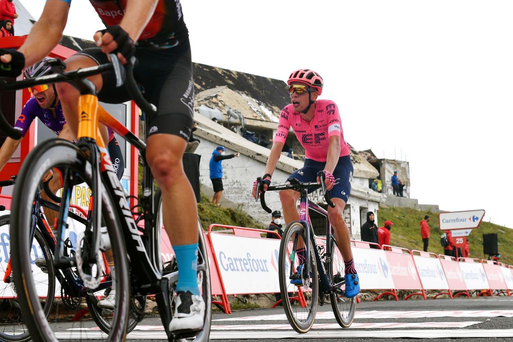 ESPINOSA DE LOS MONTEROS SPAIN AUGUST 16 Hugh Carthy of United Kingdom and Team EF Education Nippo crosses the finishing line in the 76th Tour of Spain 2021 Stage 3 a 2028km stage from Santo Domingo de Silos to Espinosa de los Monteros Picn Blanco 1485m lavuelta LaVuelta21 CapitalMundialdelCiclismo on August 16 2021 in Espinosa de los Monteros Spain Photo by Stuart FranklinGetty Images