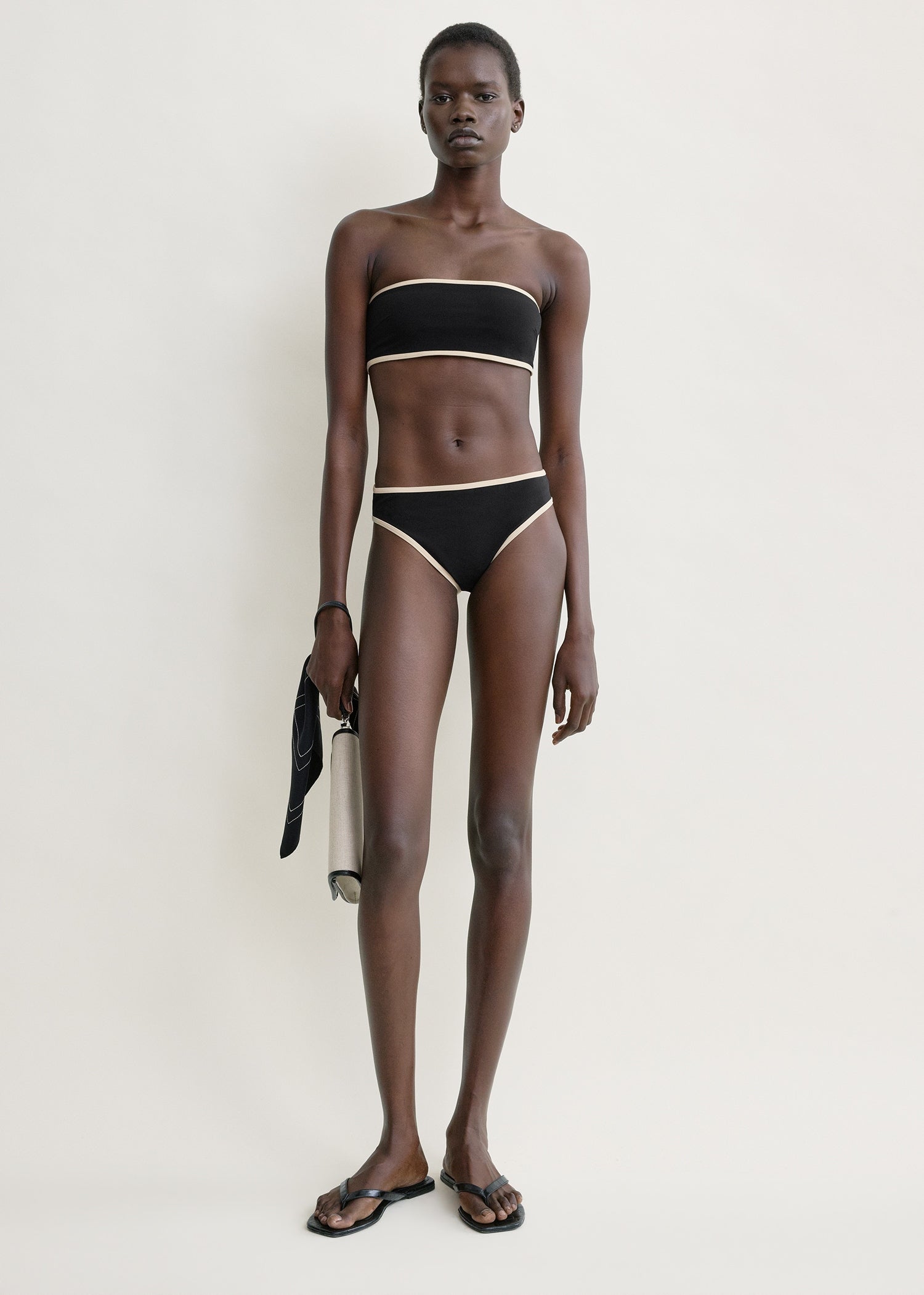 Stripe Edge Strapless Bikini Top Black - Xxs