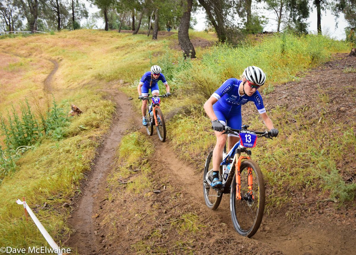 Luna teammates Maghalie Rochette and Hannah Rae Finchamp riding together during lap two