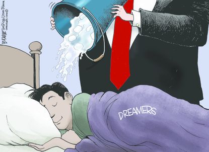 Political cartoon U.S. DACA repeal Trump wake-up call